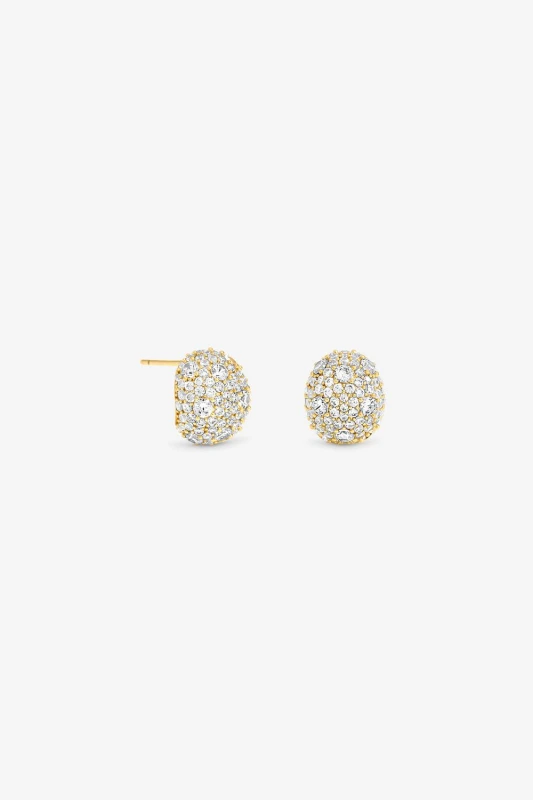 Image of Jon Richard Womens Gold Plated & Pave Dome Stud Earrings Gold Female One Size