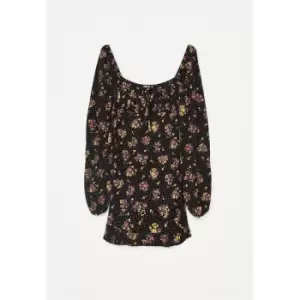 Image of Missguided Bust Milkmaid Mini Drss Ls Floral - Black