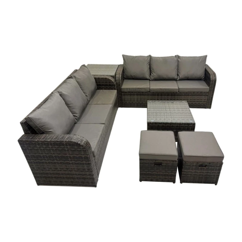Image of Fimous Rattan Garden Outdoor Furniture Set with Side Table Dark Grey Mixed Dark Grey Unisex