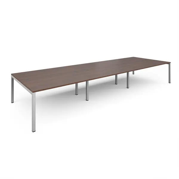 Image of Connex Triple Back to Back Office Desk - 4800mm x 1600mm - White - Walnut