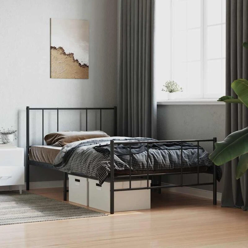 Image of VIDAXL Metal Bed Frame without Mattress with Footboard Black 75x190cm Vidaxl 8720845788612