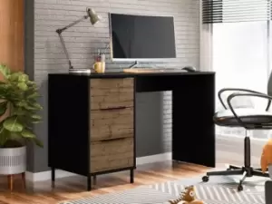 Image of Seconique Madrid Acacia and Black 3 Drawer Desk
