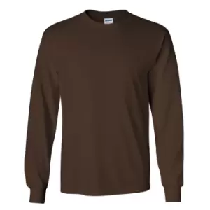 Image of Gildan Mens Plain Crew Neck Ultra Cotton Long Sleeve T-Shirt (L) (Dark Chocolate)
