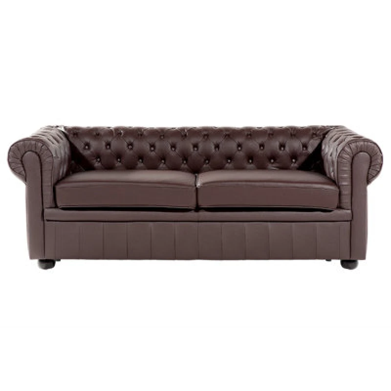 Image of Beliani Sofa 3 Seater Chesterfield Leather Brown