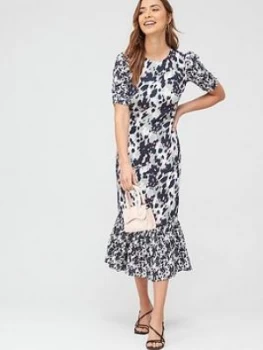 Image of Oasis Cathy Cow Lace Trim Midi Dress - Green, Multi Green, Size 16, Women