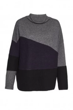 image of French Connection Patchwork Knits High Neck Jumper Charcoal