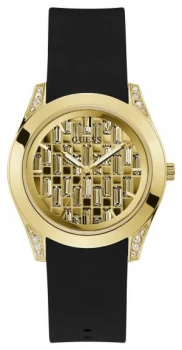 image of Guess Clarity Womens Black Silicone Strap Gold Dial Watch