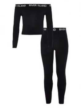 Image of River Island Bardot Top Legging Set Black Size 9-10 Years Girls