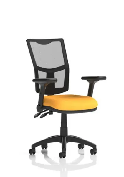 Image of Eclipse Eclipse Plus II Lever Task Operator Chair Mesh Back With Bespoke Colour Seat in Senna Yellow With Height Adjustable And Folding Arms KCUP1744