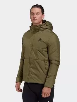 image of adidas Bsc 3-stripes Hooded Insulated Jacket, Green, Size L, Men