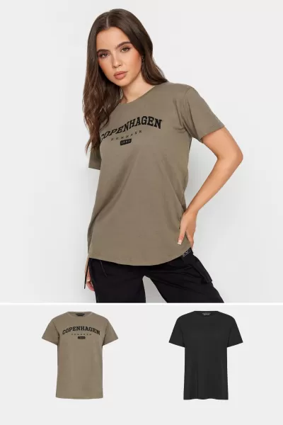 image of Petite 2 Pack 'Copenhagen' Slogan T-Shirts