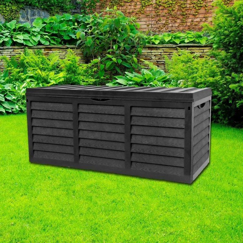 Image of Gr8 Home Black 320 Litre Plastic Garden Storage Box Utility Cushion Chest Truck Black unisex