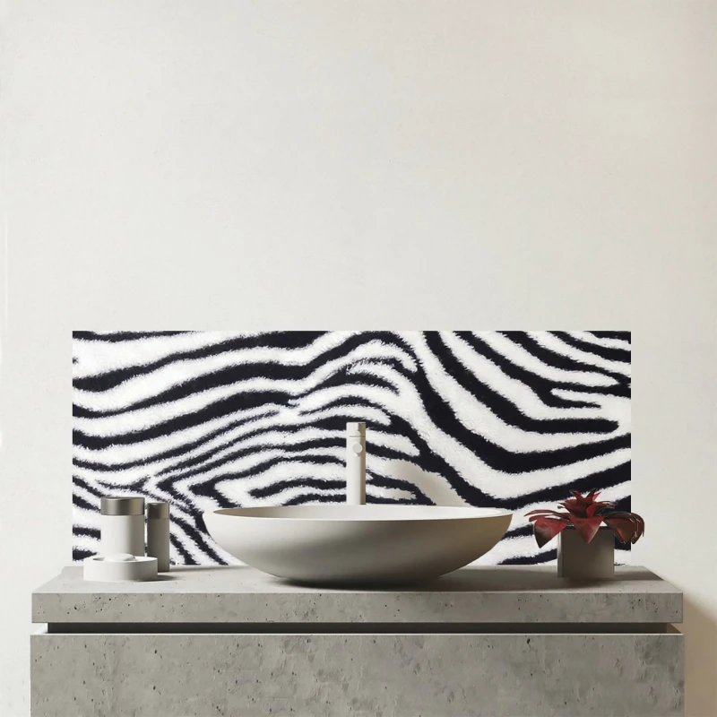 Image of Warren Reed - Designer Zebra Texture Pattern Glass Bathroom Splashback in Grey Grey Unisex