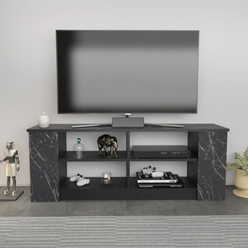 Image of Decorotika Space TV Stand TV Unit For Tvs Up To 55" Black Marble Effect And Black