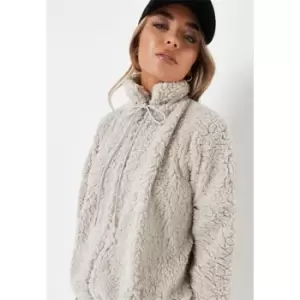 Image of Missguided Borg Zip Through Funnel Neck Zip Through - Neutral