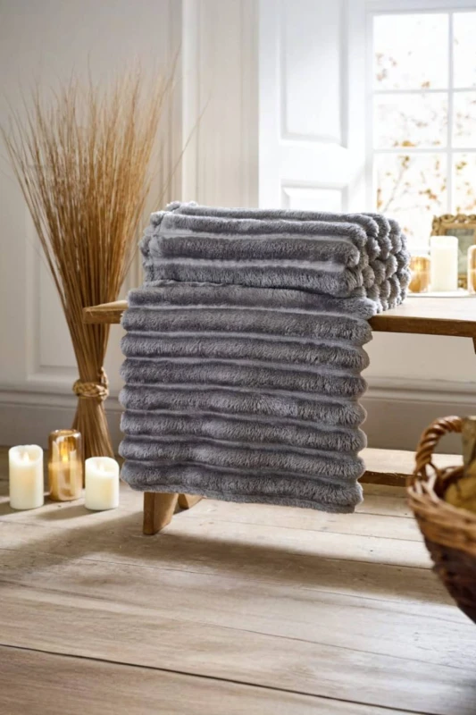 Image of Deyongs Deyongs Alnwick Supersoft Plush Cosy Autumn Ribbed Throw - 140x180cm in Light Grey Size: 140cm x 180cm Light Grey 140cm x 180cm Unisex 50549