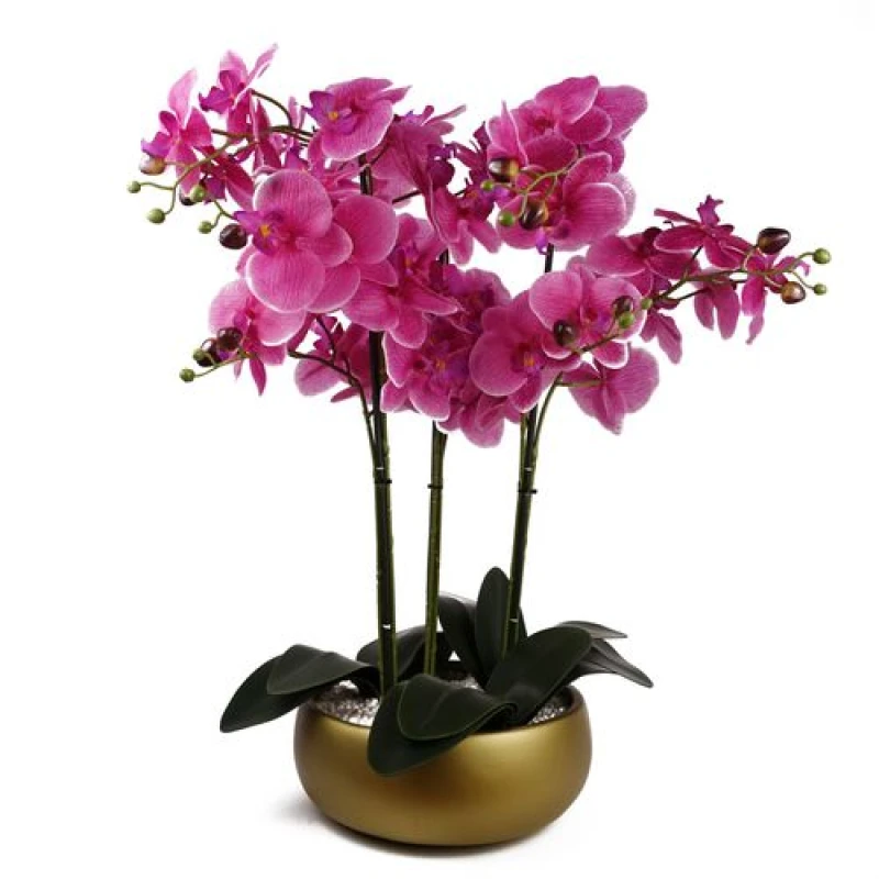 Image of Leaf Orchid Artificial Purple Gold Ceramic Planter Botanik Green
