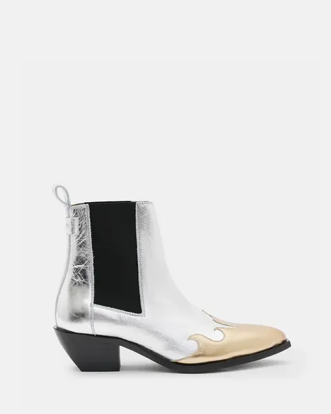 image of AllSaints Dellaware Boot, Silver, Size 4, Women