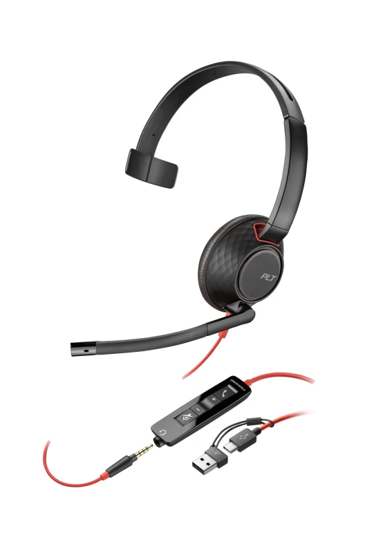 Image of HP POLY Blackwire 5210 Monaural USB-C Headset +3.5mm Plug +USB-C/A Adapter (Bulk) 8X230A6