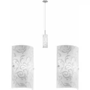 Image of Ceiling Pendant Light & 2x Matching Wall Lights Satin Nickel Floral Glass Lamp