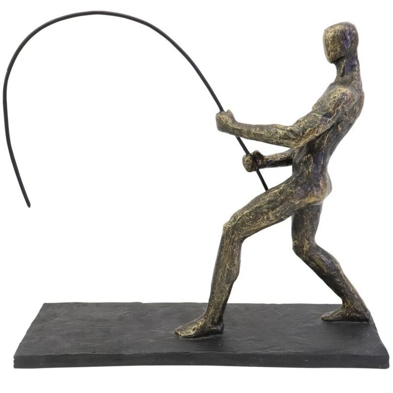 Image of Buttercup Farm Fishing Sculpture On Stand - Polyresin/limestone - L8 X W29.9 X H26.2cm - Bronze