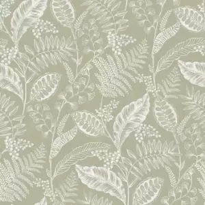 Image of Fresco Artisan Leaf Sage Wallpaper
