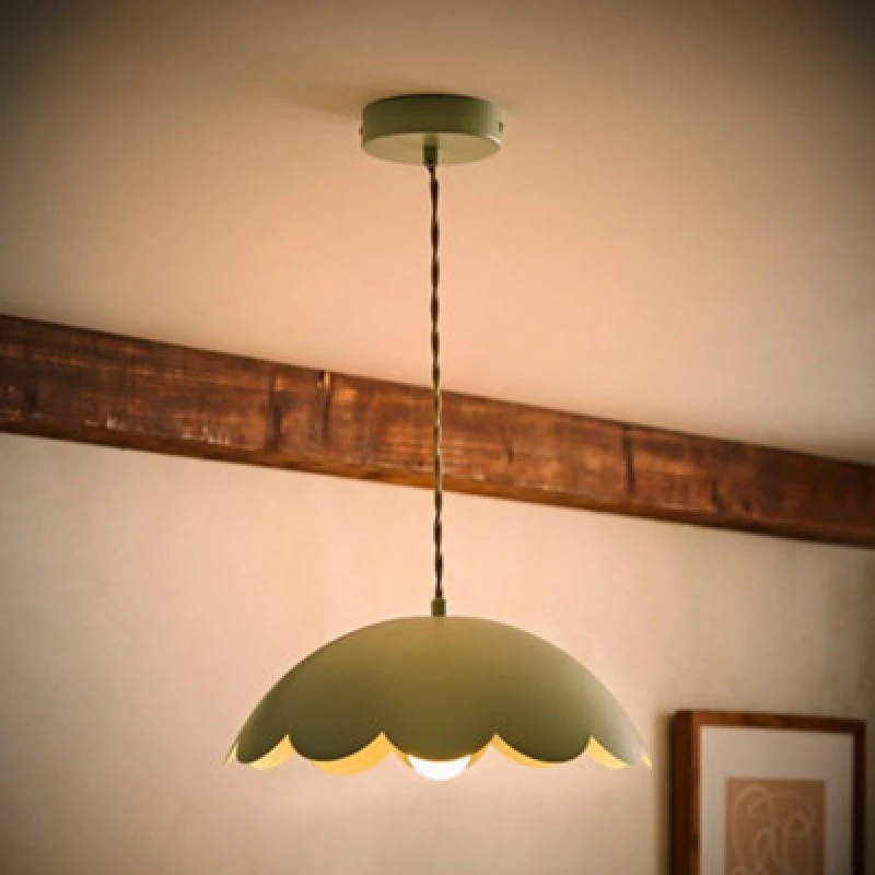 Image of Valuelights Millie Sage Green Scallop Pendant Ceiling Light And Bulb