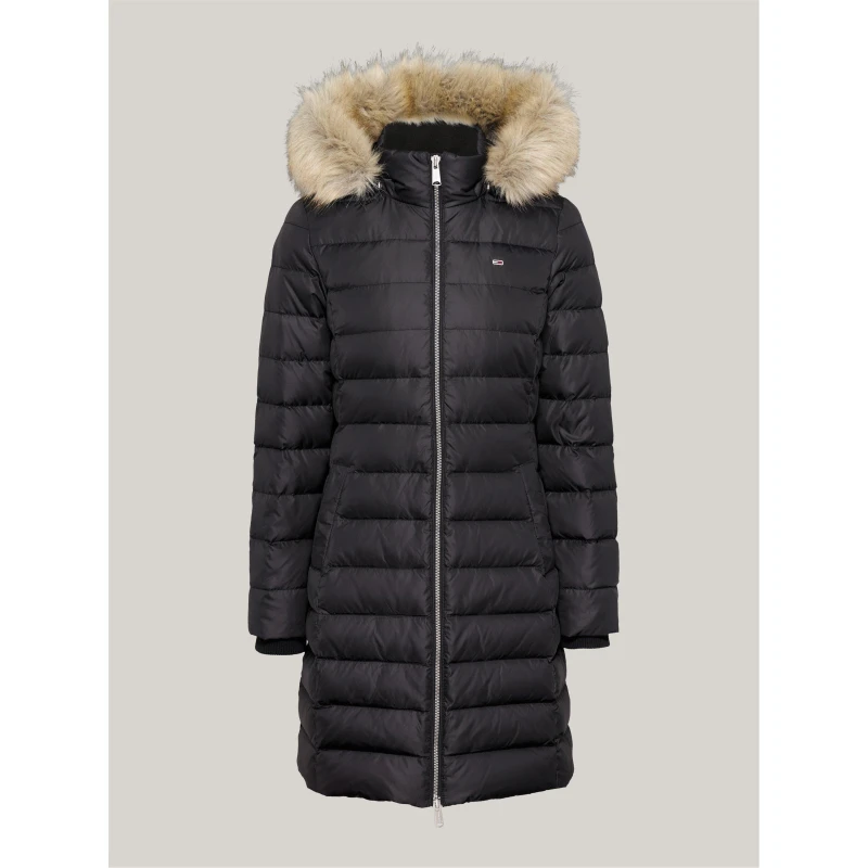 Image of Tommy Jeans Long Hooded Padded Jacket with Zip Fastening Black Women XS;XL;L;M;S