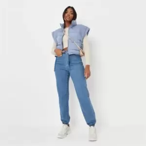 Missguided High Waisted Cuffed Jeans - Blue