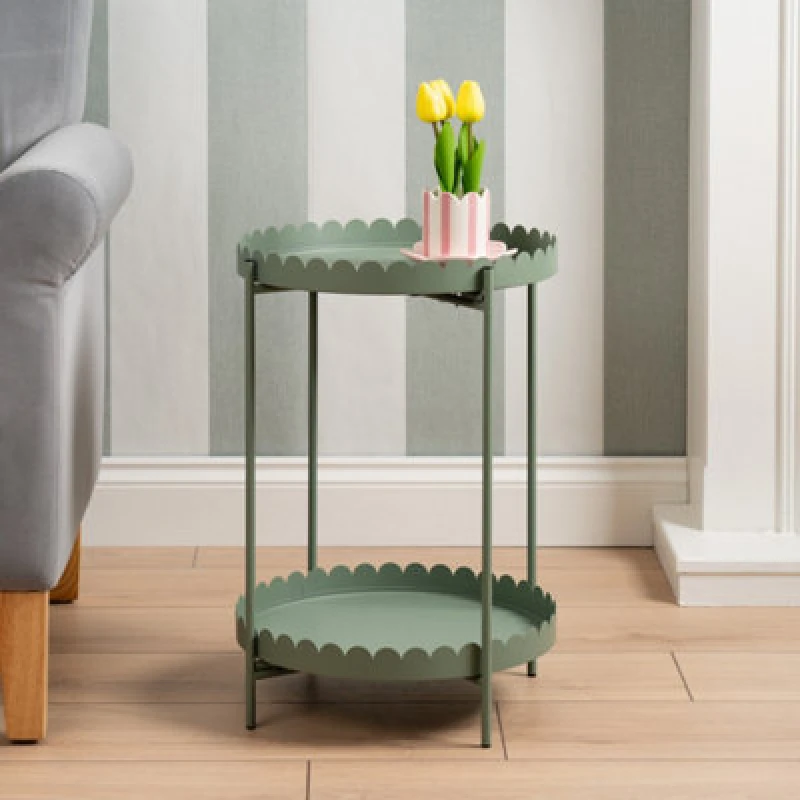 Image of SO'HOME Marcie Round Scalloped Edge Side Table Sage Green ONE SIZE