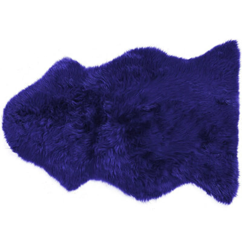 Image of Beliani Sheepskin Rug Uluru Navy Blue 65 X 110 Cm