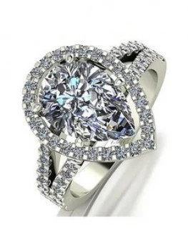 Image of Moissanite Special Edition 9ct White Gold Lady Lynsey 5 Carat Moissanite Pear Halo Ring, White Gold, Size U, Women