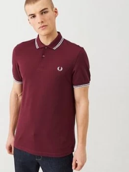 Fred Perry Twin Tipped Mens Polo Shirt - Claret, Port Size M Men