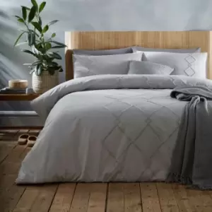 Image of Appletree Loft Kojo Tufted Geometric 100% Cotton Duvet Cover Set, Silver, King
