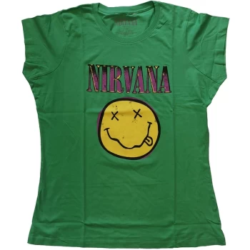 image of Nirvana - Xerox Smiley Pink Womens Large T-Shirt - Green