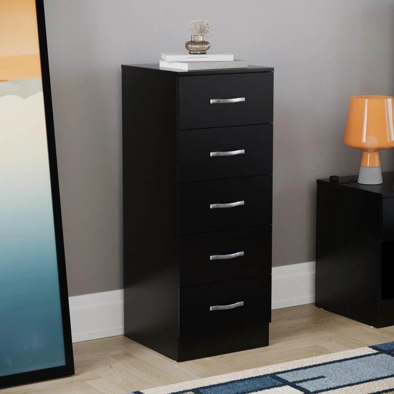 Image of Lassic Vida Designs Riano 5 Drawer Narrow Chest Black unisex 5 Drawer