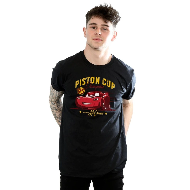 Image of Disney Men Cars Piston Cup Champion T-Shirt in Black Size: Small Black S Male 5057245928878