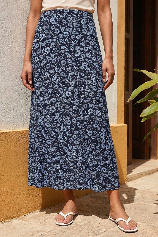 Image of Roman Womens Flower Print Jersey Stretch Skirt in Black Size: 10 Black Female 10