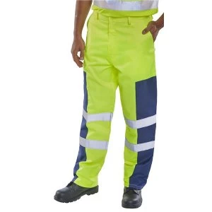 Image of Click Workwear Trousers Hi Vis Nylon Patch YellowNavy 28 Long Ref