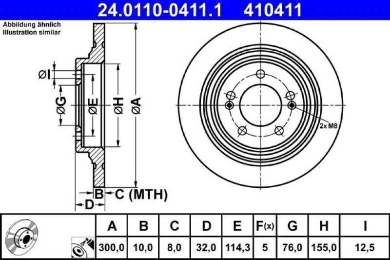 Image of Brake disc ATE 24.0110-0411.1