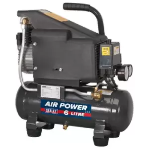 image of Sealey SAC0610E Air Compressor 6L Direct Drive 1hp