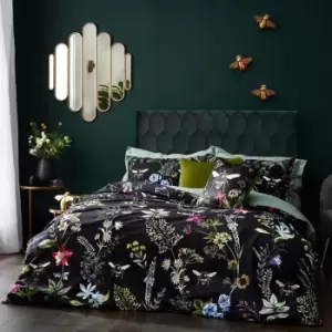 Image of Midnight Bee Floral Digital Print Velvet Duvet Cover Set, Black, Double - Wylder