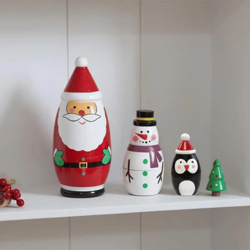 Image of 16cm Hand Painted Wooden Christmas Santa Festive Figurine Set