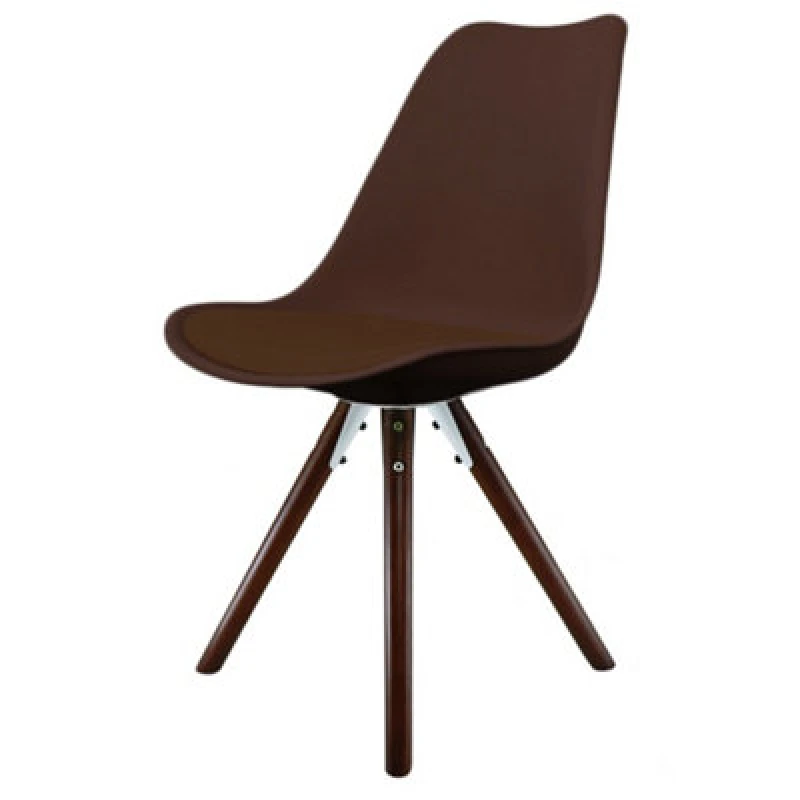 Image of Fusion Living Soho Plastic Dining Chair With Pyramid Dark Wood Legs Chocolate, Brown FL1888