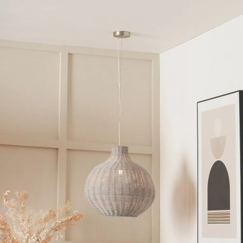 Image of Ruma Rattan Dome Pendant Ceiling Light in Grey Grey Unisex