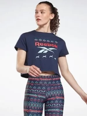 Image of Reebok Holiday Sweater T-Shirt, Navy Size M Women