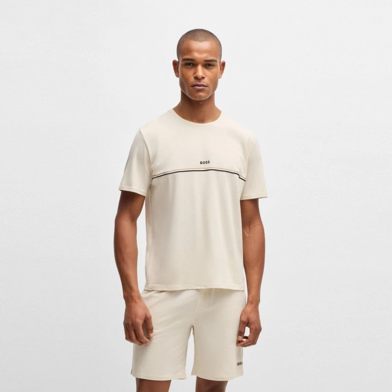 Image of Boss Mens Crew Neck Short Sleeve T-Shirt Open White 131 male S