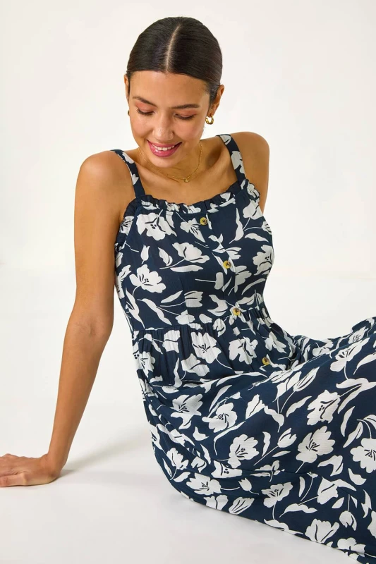 Image of Roman Womens Floral Print Midi Sundress in Navy Size: 18 Navy Female 18