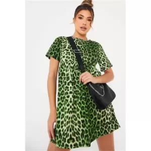 image of I Saw It First Green Leopard Smock T-Shirt Dress - Green