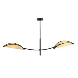 Image of Emibig Lotus Black Multi Arm Semi Flush Ceiling light with Brown Fabric Shades, 2x E14